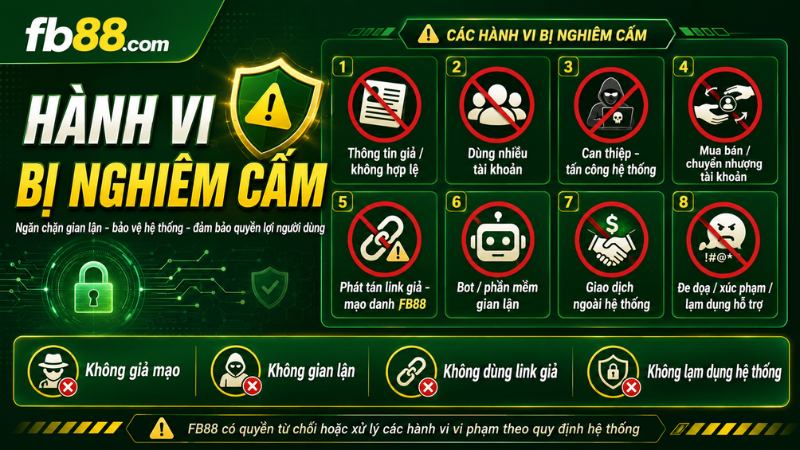Hành Vi Bị Nghiêm Cấm sử dụng nền tảng fb88