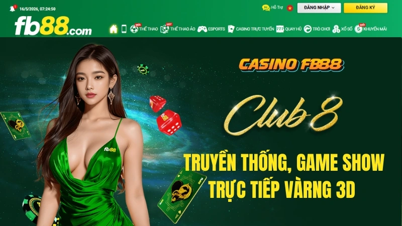 Club 8 FB88 với các game casino trực tuyến Baccarat Roulette Sic Bo Dragon Tiger